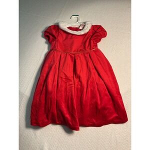 Girls' Red Velvet Holiday Dress with White Faux-Fur Collar